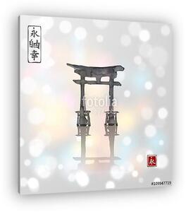Torii kapuk kézzel húzott tintával a hagyományos japán stílusban (vászonkép)