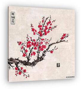 Oriental sakura cseresznyefa virágban vintage rizspapírral (vászonkép)