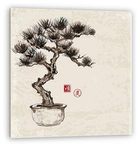 Bonsai fenyőfa kézzel festett tintával (vászonkép)