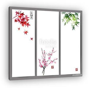 Három banner, juhar, bambusz és keleti cseresznye sakura b (vászonkép)