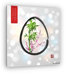 Húsvéti kártya a tojással, a bambusz és a sakura virágban (vászonkép)