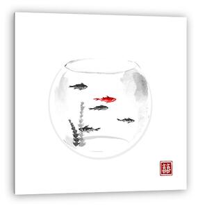 Akvárium öt kis haljal. A hagyományos japán festék festése (vászonkép)