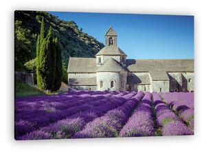 Levendula a régi Senanque-apátság előtt Provence-ban (vászonkép)