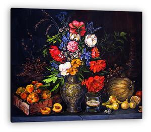 Eredeti gouache festés papíron Gyümölcsök és virágok (vászonkép)