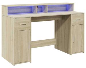 VidaXL Íróasztal LED-del - Sonoma Tölgy - 140x55x91 cm