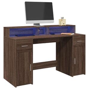 VidaXL LED-es Íróasztal - Barna Tölgy - 140x55x91 cm