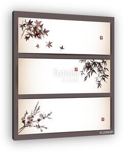 Három banner, juhar, bambusz és sakura. A hagyományos japánok (vászonkép)