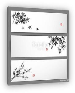 Három banner, juhar, bambusz és sakura. A hagyományos japánok (vászonkép)