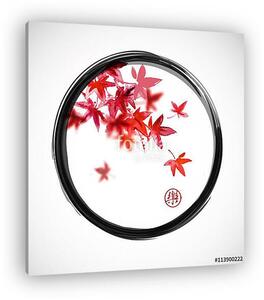 Piros japán juharlevél fekete enso zen körben Tartalmaz hier (vászonkép)