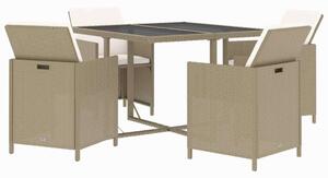Kerti Étkezőgarnitúra - Polyrattan - Bézs - 5 részes