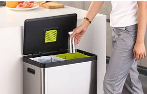 Lépcsős szemetes, EKO, Ecocasa II Recycling, 30+30 liter, 2 rekesz, rozsdamentes acél