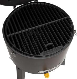 Hordozható faszén grill Boretti, Tonello, öntöttvas grill, hőszigetelt fogantyúk, ideális kempingezéshez és teraszra, könnyen szállítható, kompakt, fekete
