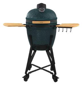 Kerámia grillsütő szénfűtéssel és beépített hőmérővel, H.Koenig, Japanese Kamado BBQ 18", Ø 46 cm, zöld