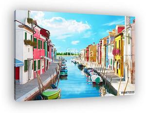 Narrow canal és színes házak Burano, Olaszország. (vászonkép)