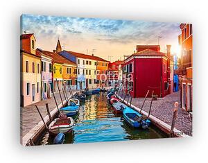 Burano sziget Velencében Olaszország festői naplemente csatorna (vászonkép)
