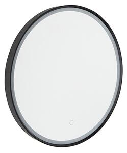 Fürdőszobai tükör fekete 50 cm LED-del, 3 fokozatban dimmelhető, érintésérzékelős, kerek - Miral