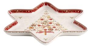 Piros-fehér porcelán karácsonyi csillag formájú szervarozó tál, 37,2 x 32,5 cm - Villeroy & Boch