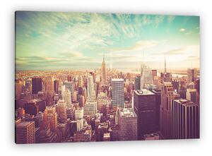 Vintage tónusú kilátás a New York City-i láthatárra Manhattan fe (vászonkép)