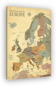 Európa nagyvárosa térképe - Vintage texture - English / US langu (vászonkép)
