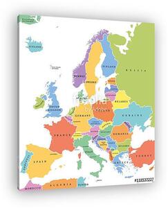 Európa egyetlen állam politikai térképe. Minden ország különböző (vászonkép)