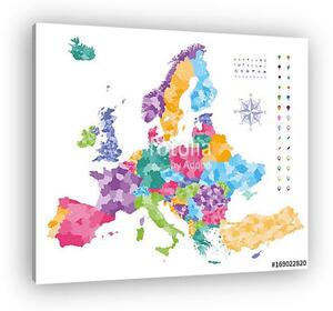 Európa térkép, amelyen a régiók határai vannak. (vászonkép)
