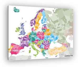 Európa részletes, részletes színes politikai térképe az országok (vászonkép)