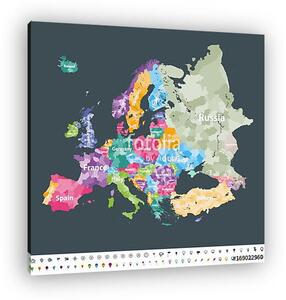 Európa térkép, amelyen a régiók határai vannak. (vászonkép)