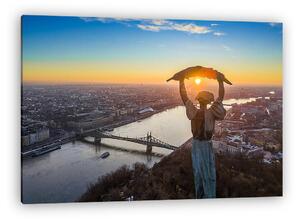 Budapest, Magyarország, Naplemente a Gellért hegyen a levegőből (vászonkép)