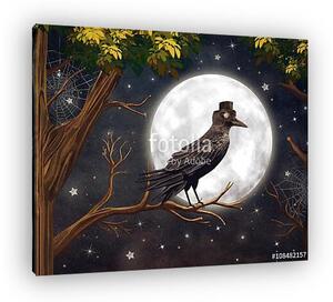 Raven egy holdfényben egy sötét erdőben, illusztráció művészet (vászonkép)