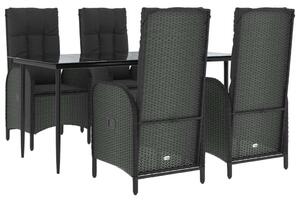 5 részes fekete polyrattan kerti étkezőgarnitúra párnákkal