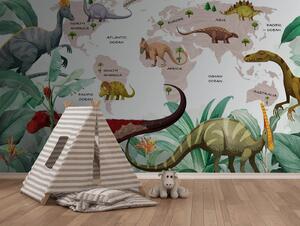 Fotótapéta A dinoszauruszok térképe növényekkel és nevekkel, Gyerekszoba fotótapéta, Népszerű fotótapéta, u71068v4 - Tapeko.hu