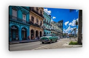 HDR - Kék Chevrolet klasszikus autó a Havana K főutcáján (vászonkép)