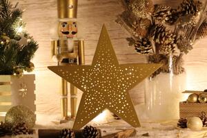 Tracon CHRSTM20GWW LED karácsonyi csillag, arany,fém, elemes Timer 6+18h, 20LED, meleg fehér ( 3000K ) színhőmérséklettel, 2xAA ( CHRSTM20GWW )