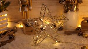 Tracon CHRSTG20GWW LED karácsonyi csillag, arany,fém, elemes Timer 6+18h, 20LED, meleg fehér ( 3000K ) színhőmérséklettel, 2xAA ( CHRSTG20GWW )