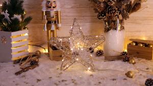 Tracon CHRSTG20GWW LED karácsonyi csillag, arany,fém, elemes Timer 6+18h, 20LED, meleg fehér ( 3000K ) színhőmérséklettel, 2xAA