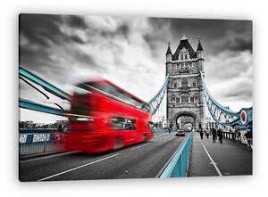 Vörös busz a Tower Bridge-en Londonban, az Egyesült Királyságban (vászonkép)