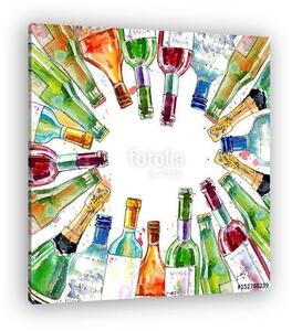 Alkoholos palackok (akvarell reprodukció) (vászonkép)