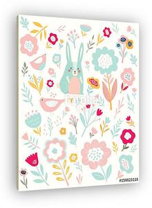 Pattern with little bunny and flowers (vászonkép)