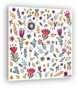 Floral pattern with watercolor flowers and leaves (vászonkép)