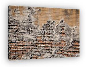 Weathered plaster and brick wall textured background (vászonkép)