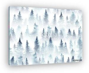 Seamless pattern of watercolor spruce forest in the fog. (vászonkép)