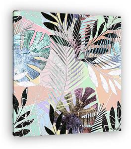 Seamless tropical pattern.Palm leaves on a colorful background. (vászonkép)