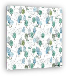 Floral seamless pattern of a tree, spruce,birch,road,wolf,mushro (vászonkép)