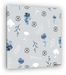 Seamless background pattern with twigs and flowers. Watercolor h (vászonkép)