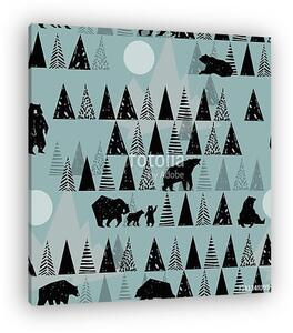 Forest seamless pattern. Wildlife pattern. Wild Bear. Alaska pa (vászonkép)