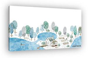 Seamless border of a fisherman's house and garden.Landscape of a (vászonkép)