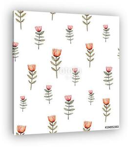 Watercolor seamless pattern with little red flowers on a white b (vászonkép)