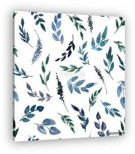 Seamless pattern with blue watercolor leaves (vászonkép)