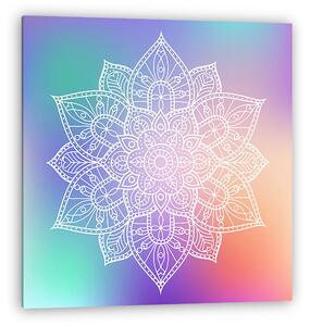 White flower hand drawn mandala on colorful background. Vintage (vászonkép)