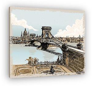 Vintage Hand Drawn View of Lions Bridge in Budapest (vászonkép)